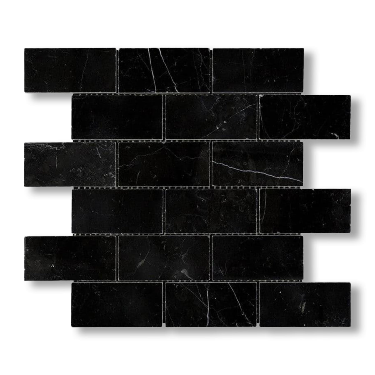 2x4 Black Marquina Marble Honed Brick Mosaic Tile