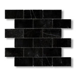 2x4 Black Marquina Marble Polished Brick Mosaic Tile - American Tile Depot