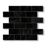 2x4 Black Marquina Marble Polished Brick Mosaic Tile - American Tile Depot