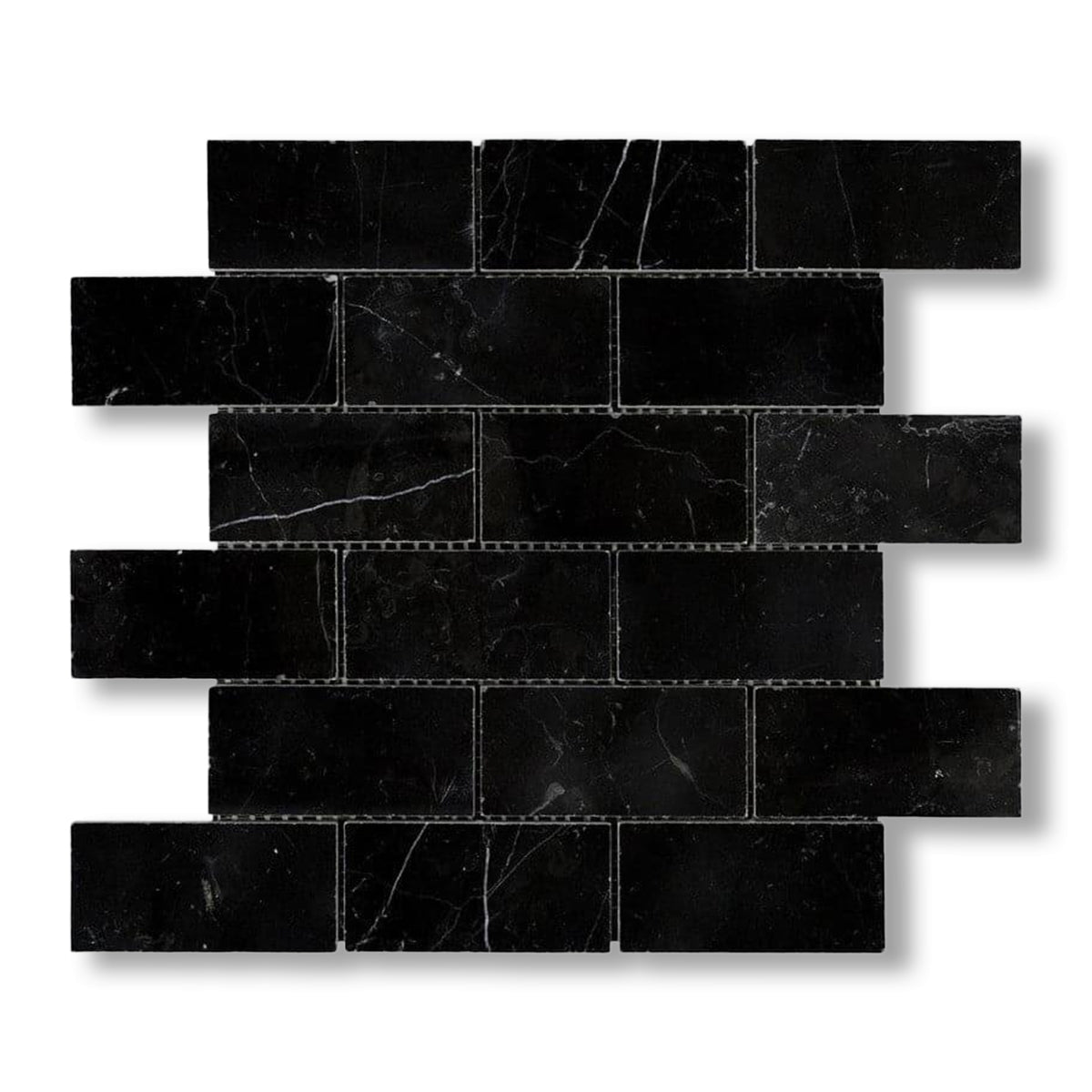 2x4 Black Marquina Marble Polished Brick Mosaic Tile - American Tile Depot
