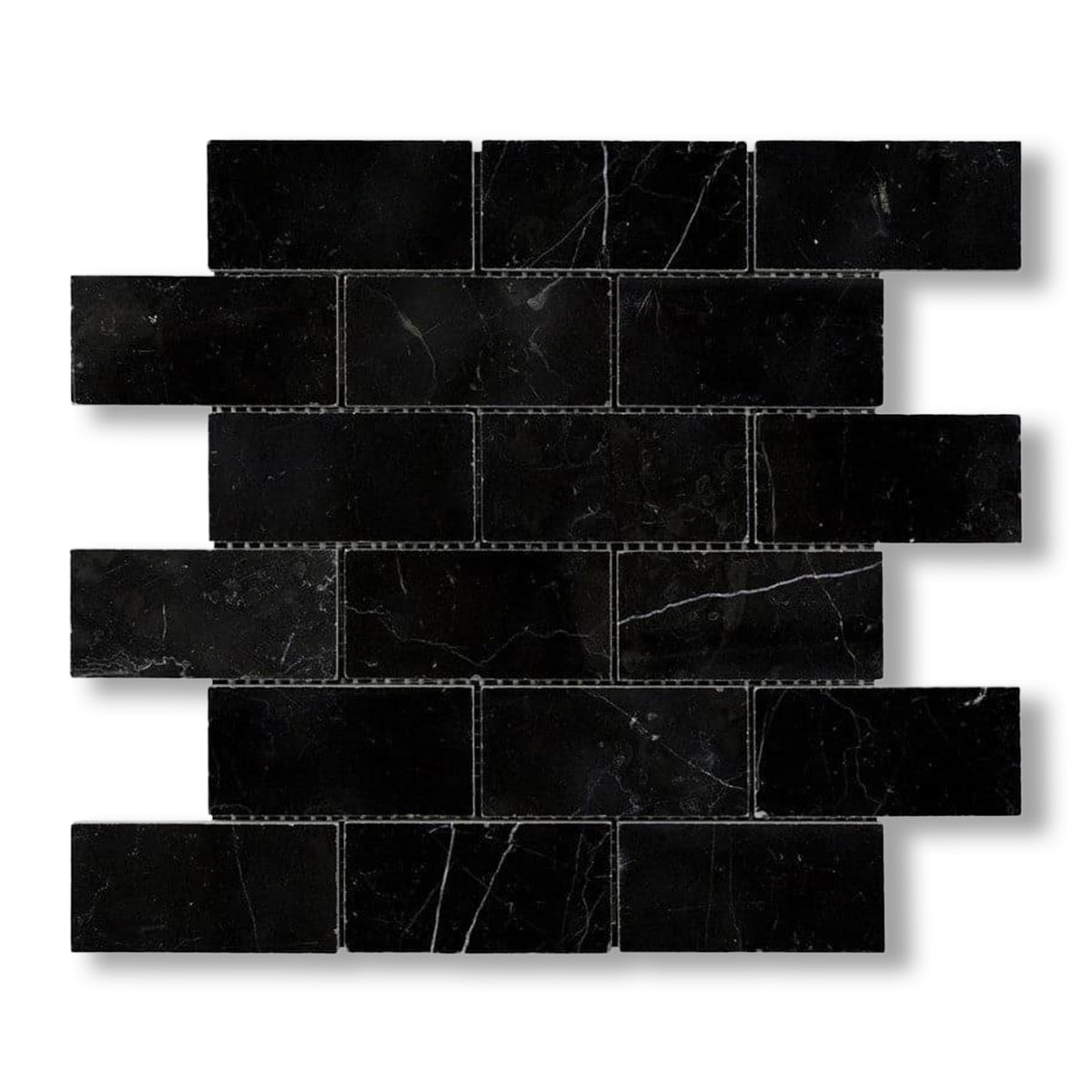 2x4 Black Marquina Marble Honed Brick Mosaic Tile - American Tile Depot