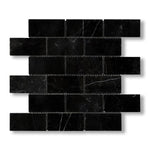 2x4 Black Marquina Marble Polished Brick Mosaic Tile - American Tile Depot