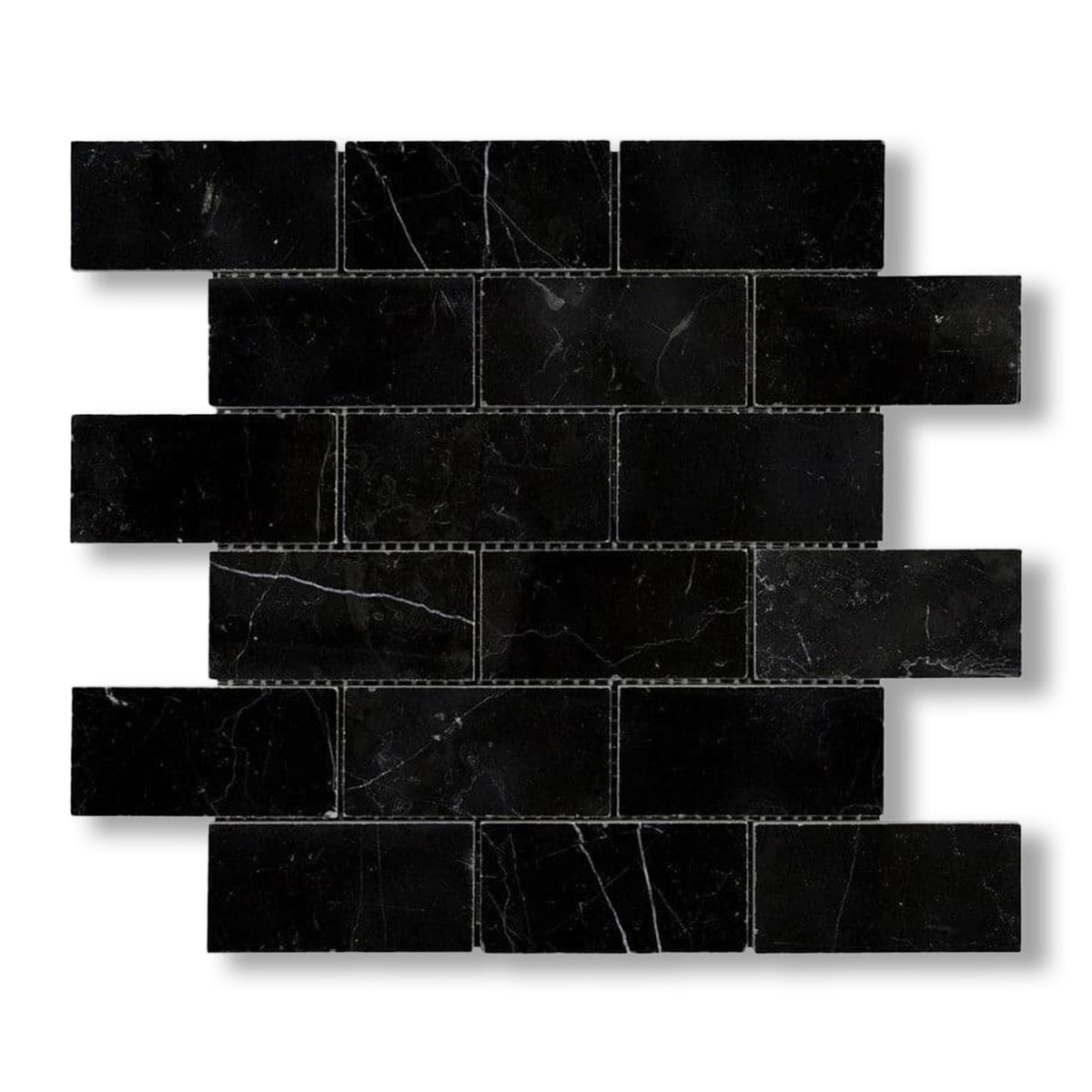 2x4 Black Marquina Marble Polished Brick Mosaic Tile - American Tile Depot