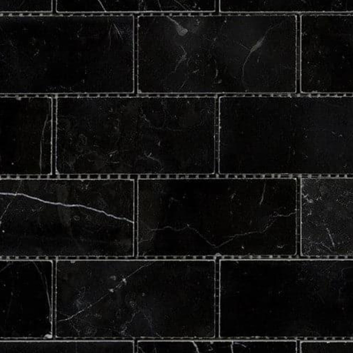 2x4 Black Marquina Marble Honed Brick Mosaic Tile - American Tile Depot
