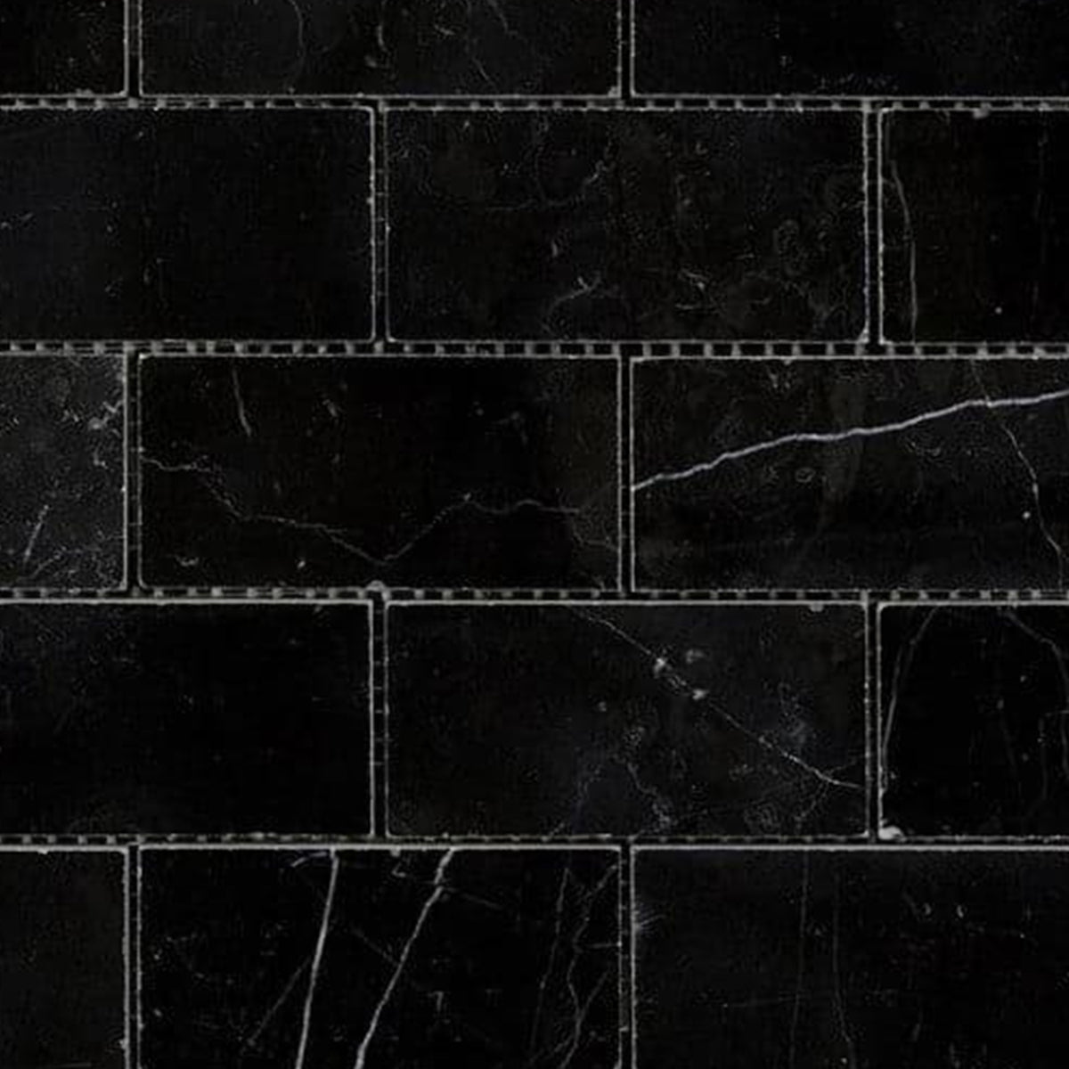 2x4 Black Marquina Marble Honed Brick Mosaic Tile
