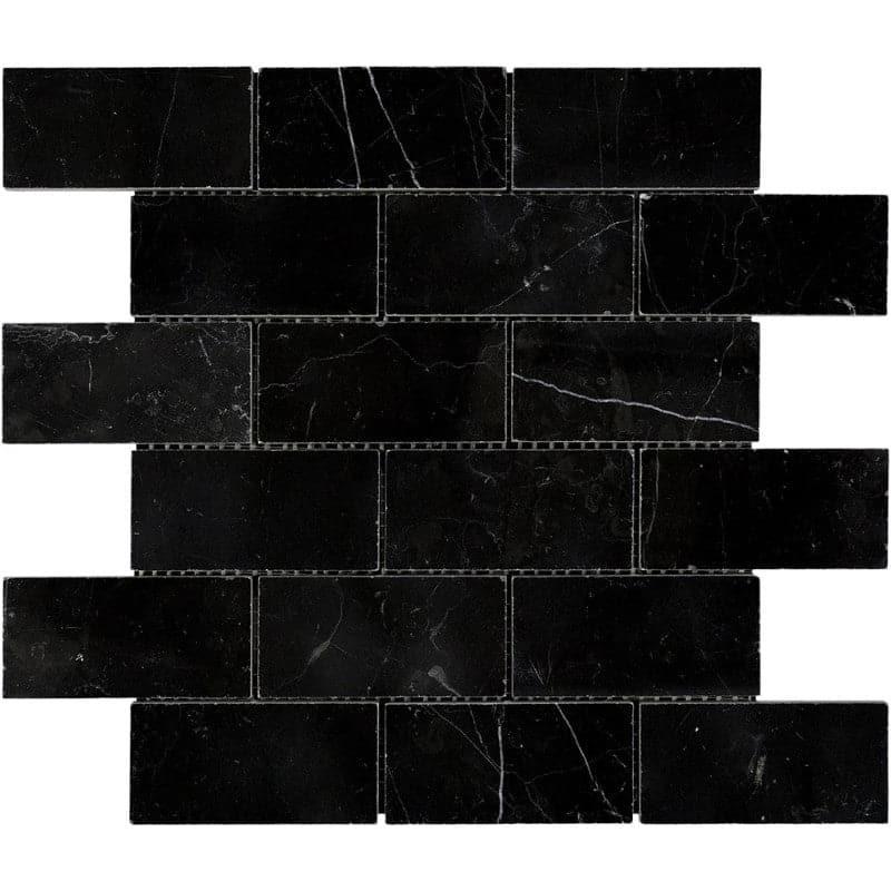 2x4 Black Marquina Marble Honed Brick Mosaic Tile 2x4 Black Marquina Marble Honed Brick Mosaic Tile - American Tile Depot