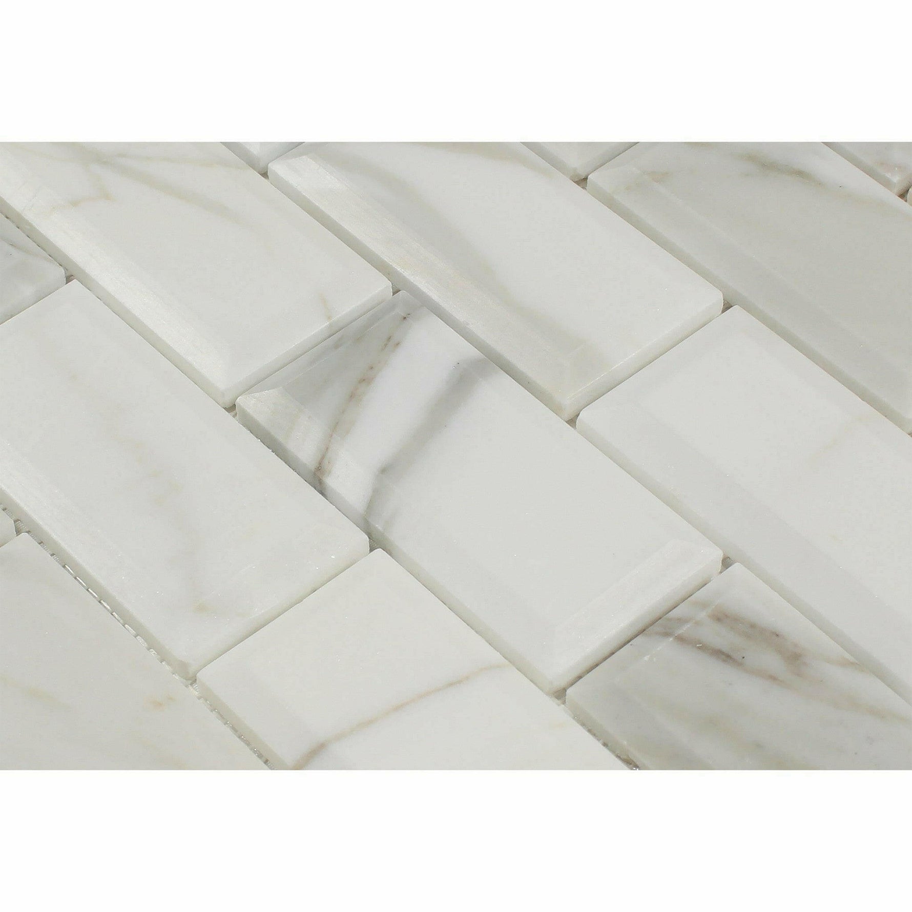 2x4 Calacatta Gold Marble Honed & Beveled Brick Mosaic Tile 2x4 Calacatta Gold Marble Honed & Beveled Brick Mosaic Tile - American Tile Depot