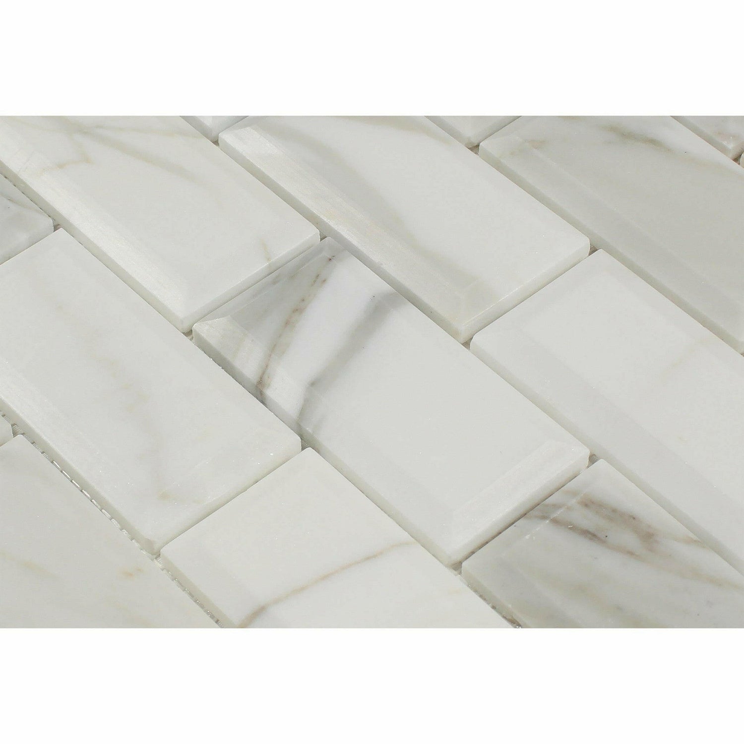 2x4 Calacatta Gold Marble Polished & Beveled Brick Mosaic Tile 2x4 Calacatta Gold Marble Polished & Beveled Brick Mosaic Tile - American Tile Depot