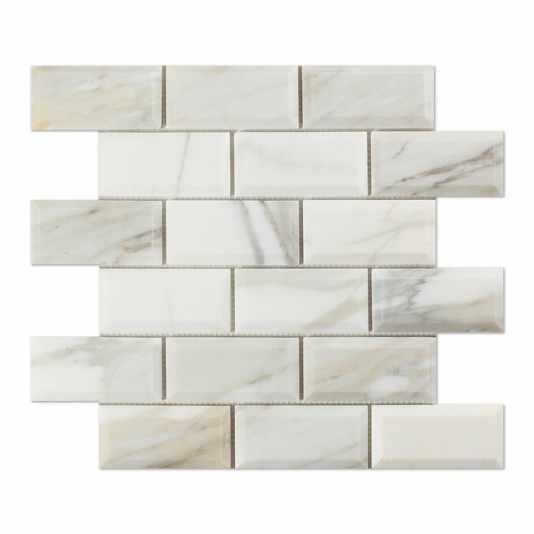 2x4 Calacatta Gold Marble Polished & Beveled Brick Mosaic Tile 2x4 Calacatta Gold Marble Polished & Beveled Brick Mosaic Tile - American Tile Depot