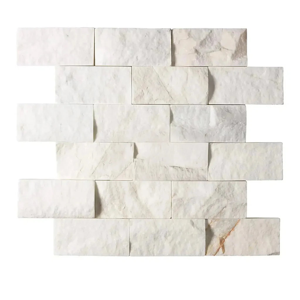 2x4 Calacatta Gold Marble Split-Faced Mosaic Tile 2x4 Calacatta Gold Marble Split-Faced Mosaic Tile - American Tile Depot