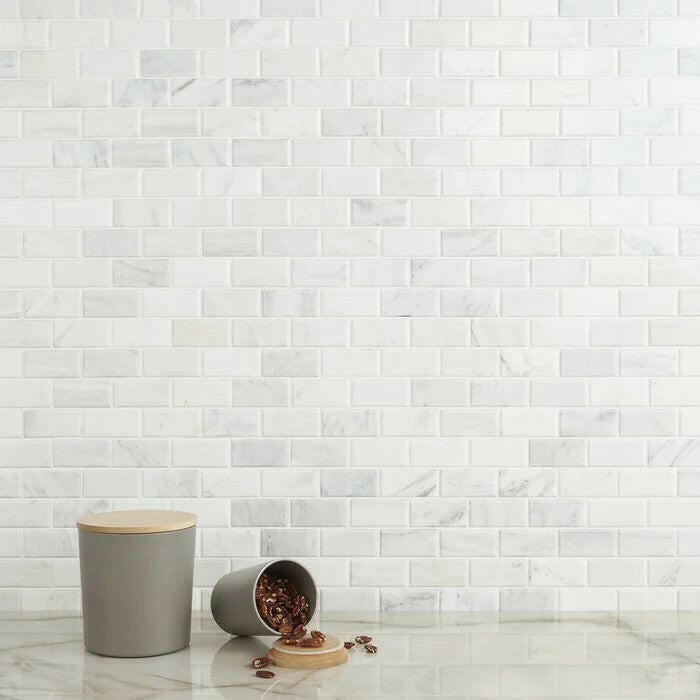 2x4 Calacatta Oliva Marble Honed & Beveled Brick Mosaic Tile 2x4 Calacatta Oliva Marble Honed & Beveled Brick Mosaic Tile - American Tile Depot
