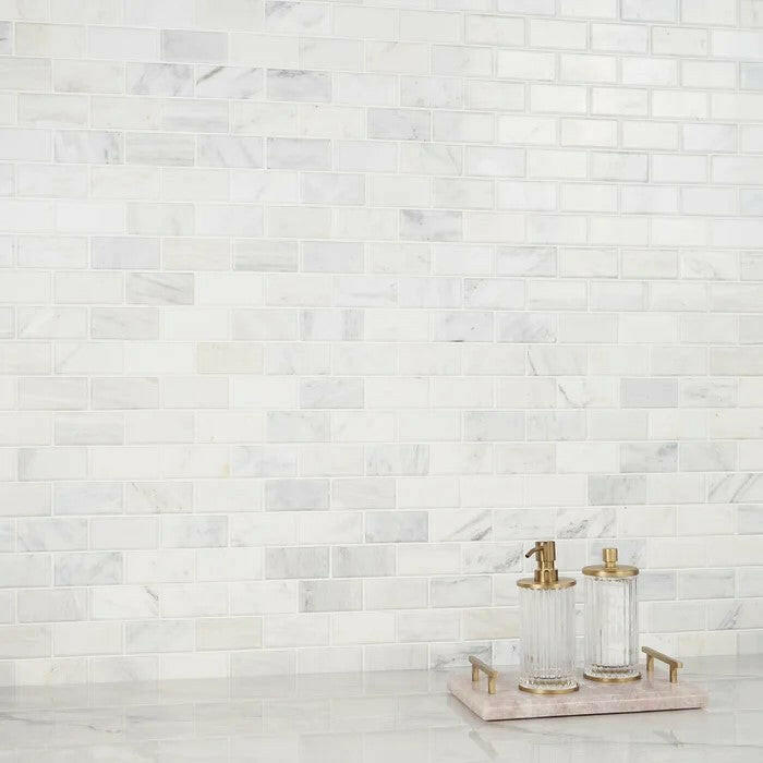 2x4 Calacatta Oliva Marble Honed & Beveled Brick Mosaic Tile 2x4 Calacatta Oliva Marble Honed & Beveled Brick Mosaic Tile - American Tile Depot