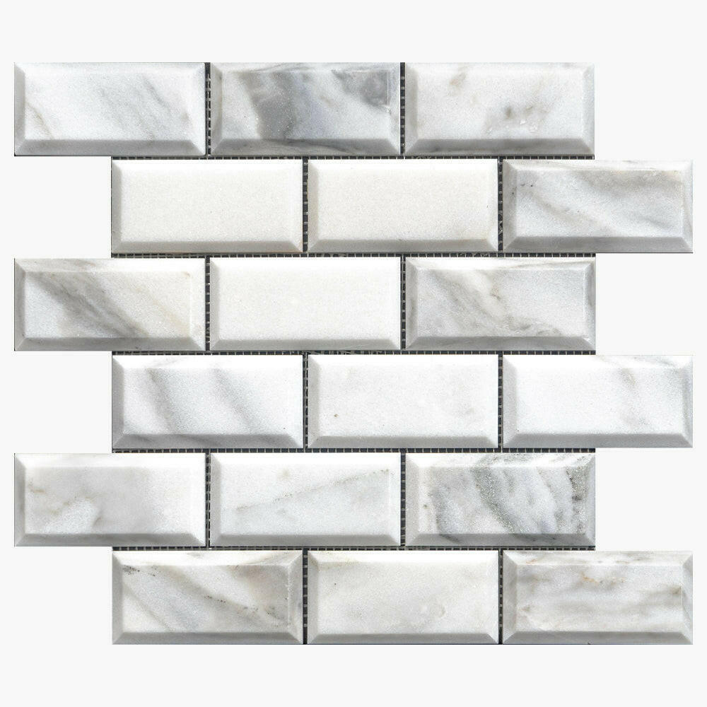 2x4 Calacatta Oliva Marble Honed & Beveled Brick Mosaic Tile 2x4 Calacatta Oliva Marble Honed & Beveled Brick Mosaic Tile - American Tile Depot
