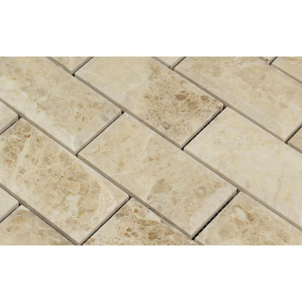 2x4 Cappuccino Marble Polished & Beveled Brick Mosaic Tile 2x4 Cappuccino Marble Polished & Beveled Brick Mosaic Tile - American Tile Depot