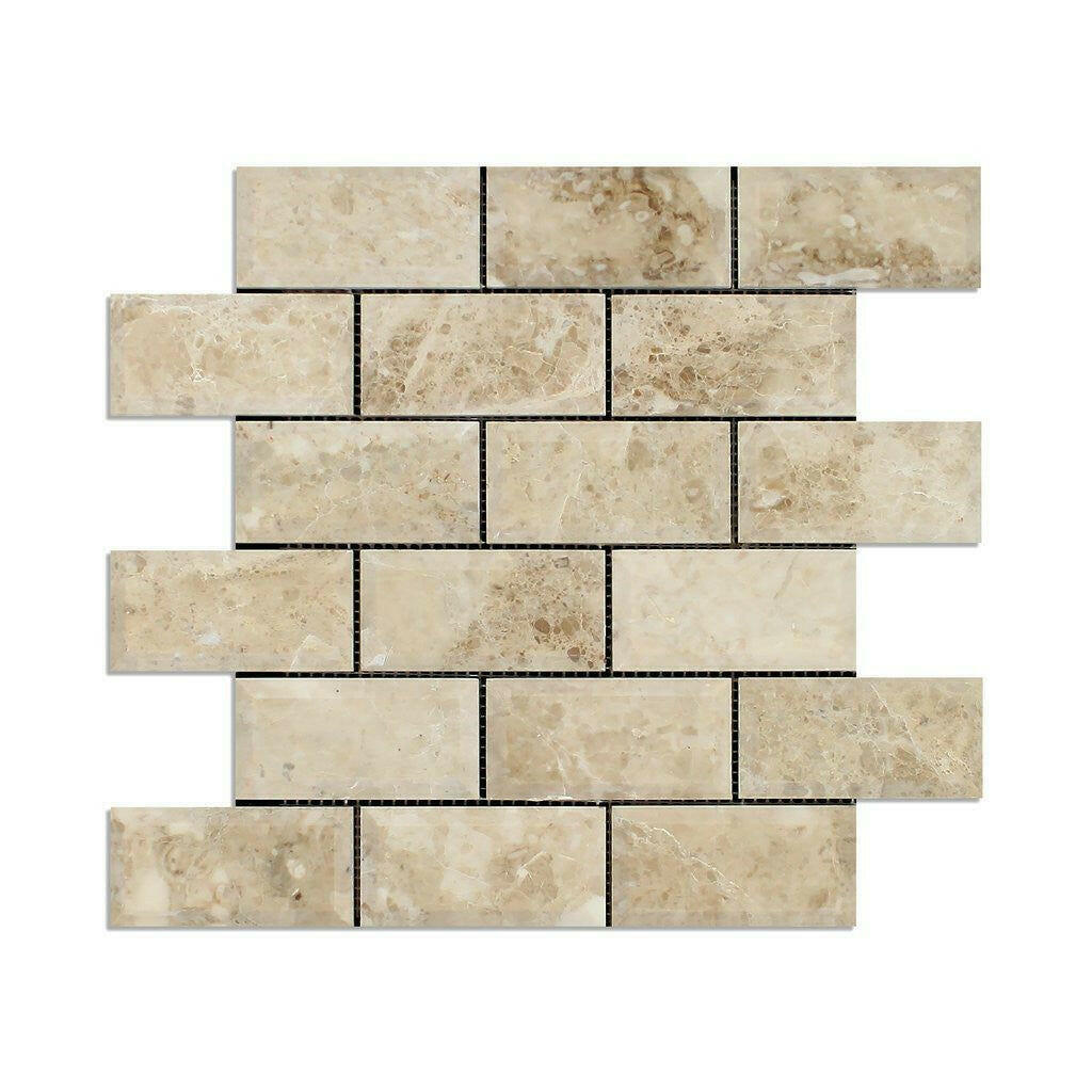 2x4 Cappuccino Marble Polished & Beveled Brick Mosaic Tile 2x4 Cappuccino Marble Polished & Beveled Brick Mosaic Tile - American Tile Depot