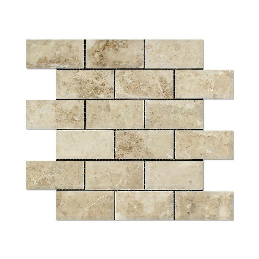 2x4 Cappuccino Marble Polished & Beveled Brick Mosaic Tile 2x4 Cappuccino Marble Polished & Beveled Brick Mosaic Tile - American Tile Depot