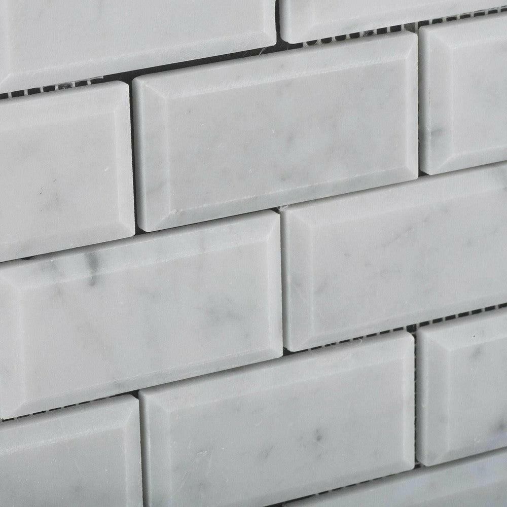 2x4 Carrara White Marble Honed & Beveled Brick Mosaic Tile 2x4 Carrara White Marble Honed & Beveled Brick Mosaic Tile - American Tile Depot