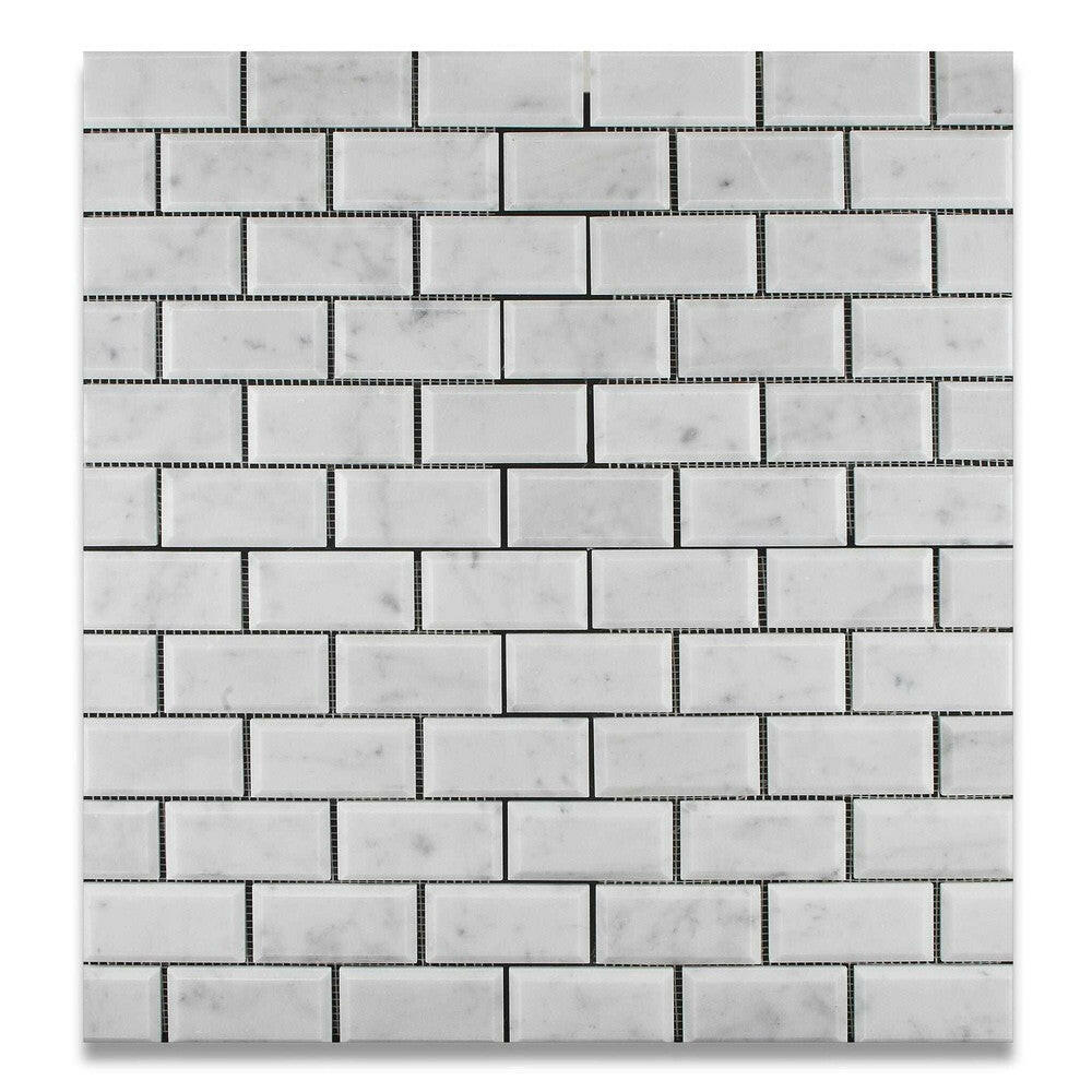 2x4 Carrara White Marble Honed & Beveled Brick Mosaic Tile 2x4 Carrara White Marble Honed & Beveled Brick Mosaic Tile - American Tile Depot