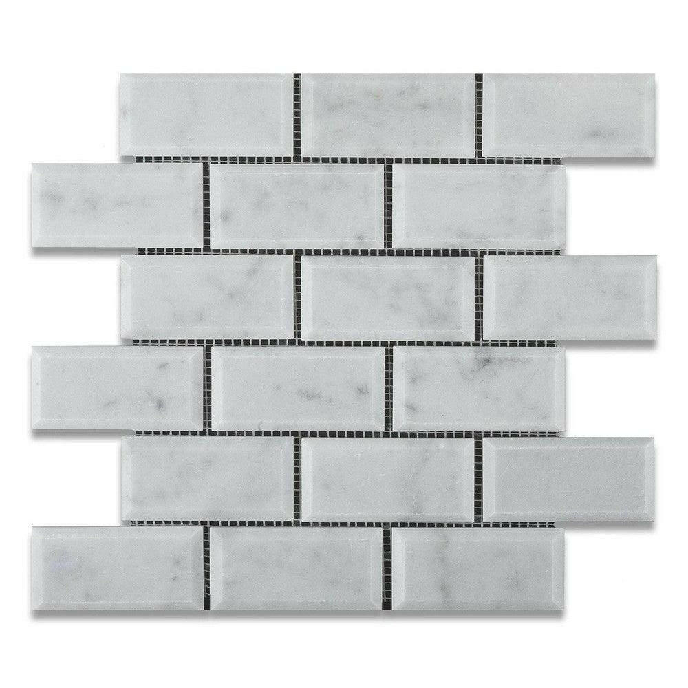 2x4 Carrara White Marble Honed & Beveled Brick Mosaic Tile 2x4 Carrara White Marble Honed & Beveled Brick Mosaic Tile - American Tile Depot
