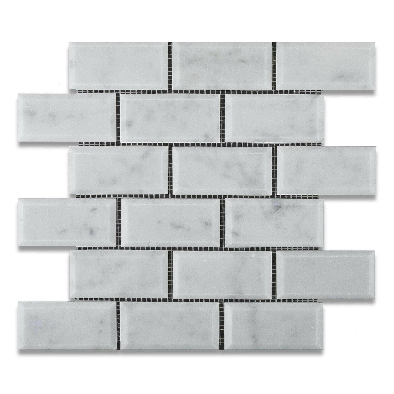 2x4 Carrara White Marble Polished & Beveled Brick Mosaic Tile 2x4 Carrara White Marble Polished & Beveled Brick Mosaic Tile - American Tile Depot