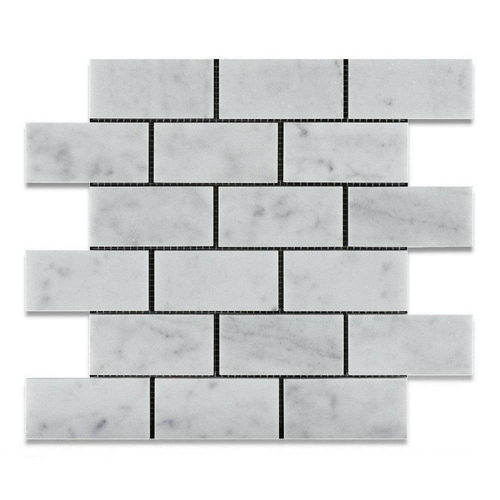 2x4 Carrara White Marble Polished Brick Mosaic Tile 2x4 Carrara White Marble Polished Brick Mosaic Tile - American Tile Depot
