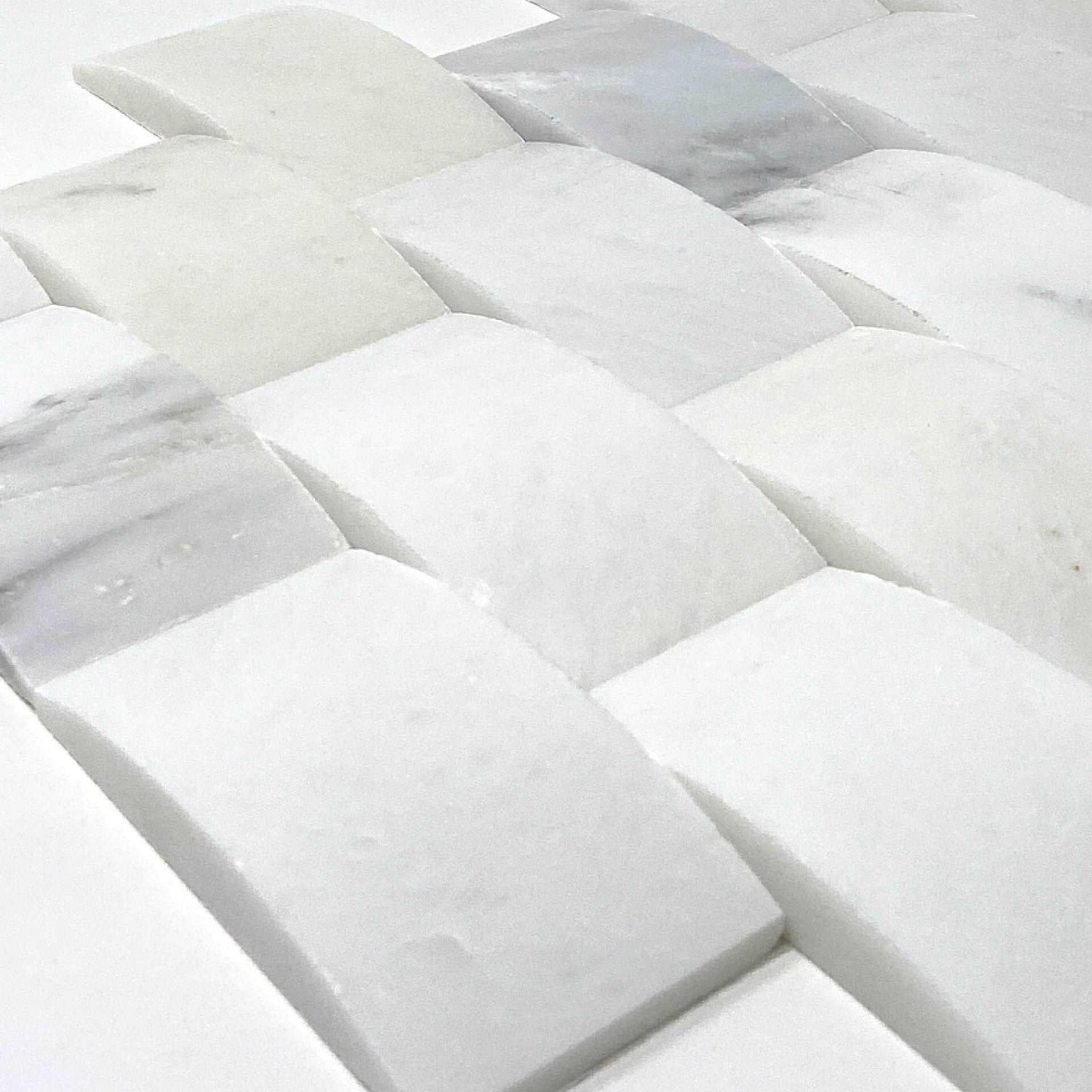 2x4 Carrara White Marble Round-Faced (CNC-Arched / Wavy) Honed Brick Mosaic Tile 2x4 Carrara White Marble Round-Faced (CNC-Arched / Wavy) Honed Brick Mosaic Tile - American Tile Depot