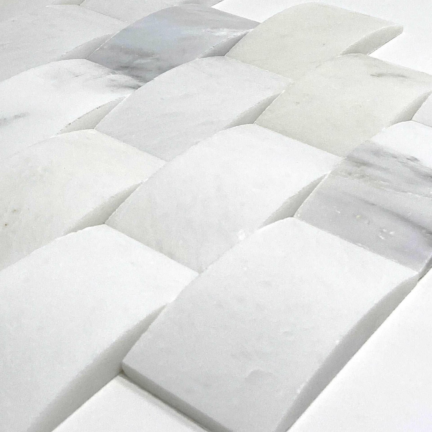 2x4 Carrara White Marble Round-Faced (CNC-Arched / Wavy) Polished Brick Mosaic Tile 2x4 Carrara White Marble Round-Faced (CNC-Arched / Wavy) Polished Brick Mosaic Tile - American Tile Depot