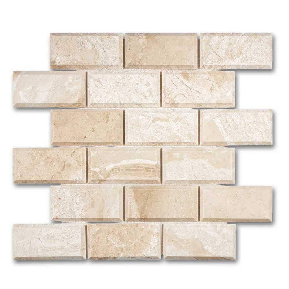 2x4 Diano Royal (Queen Beige) Marble Polished & Beveled Brick Mosaic Tile 2x4 Diano Royal (Queen Beige) Marble Polished & Beveled Brick Mosaic Tile - American Tile Depot