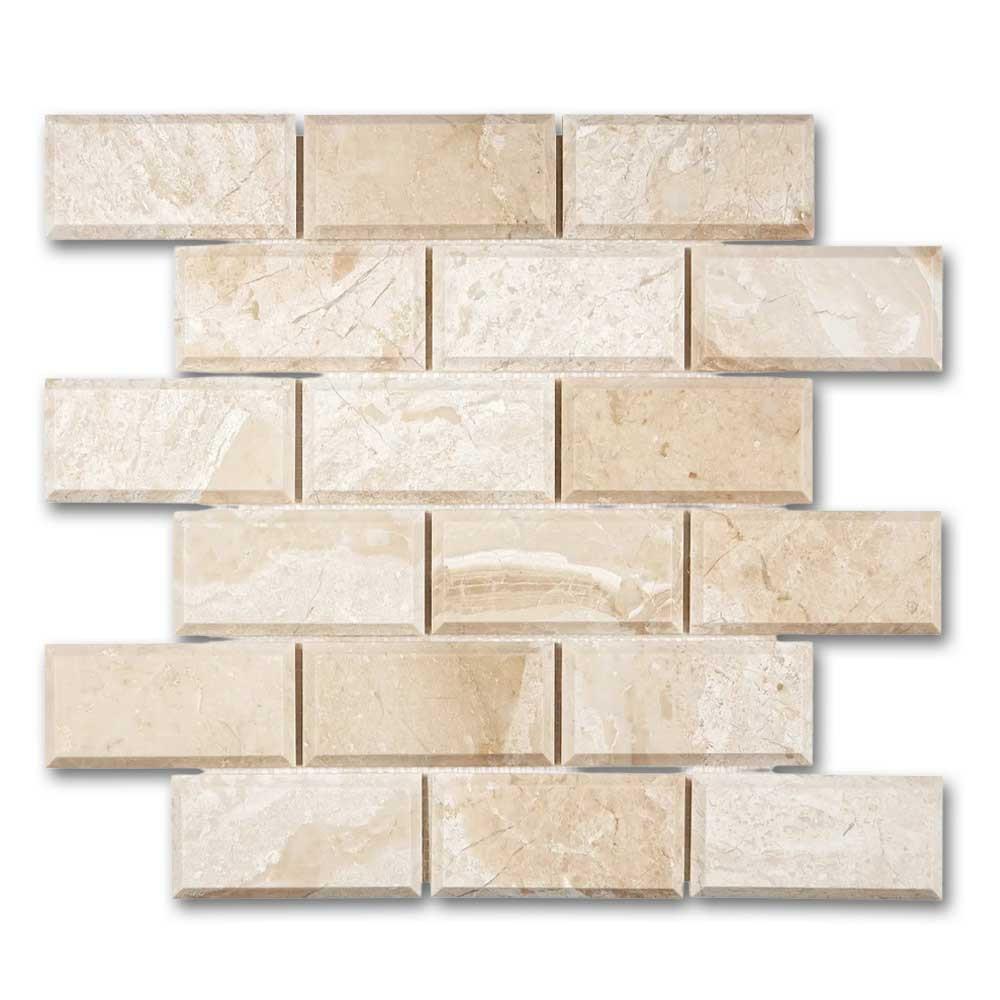 2x4 Diano Royal (Queen Beige) Marble Polished & Beveled Brick Mosaic Tile 2x4 Diano Royal (Queen Beige) Marble Polished & Beveled Brick Mosaic Tile - American Tile Depot