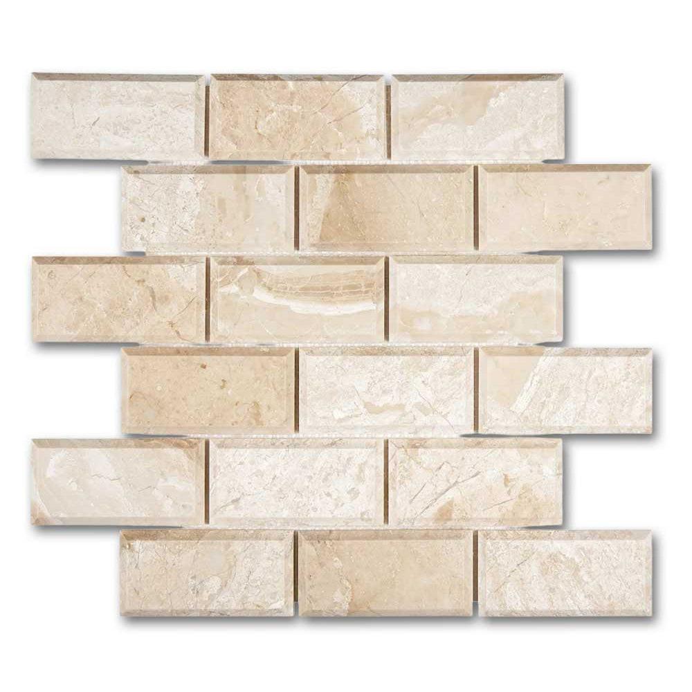 2x4 Diano Royal (Queen Beige) Marble Polished & Beveled Brick Mosaic Tile 2x4 Diano Royal (Queen Beige) Marble Polished & Beveled Brick Mosaic Tile - American Tile Depot