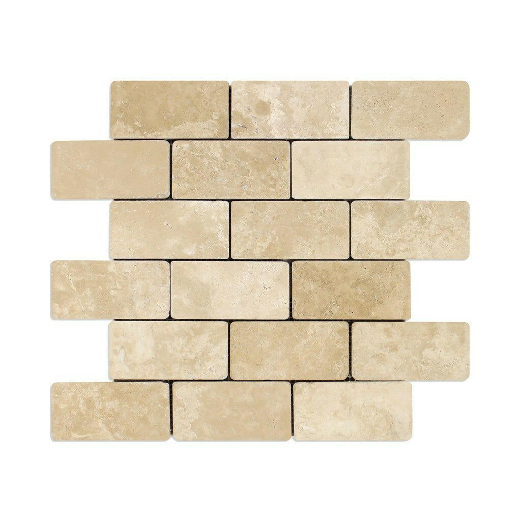 2x4 Durango Cream Travertine Tumbled Brick Mosaic Tile 2x4 Durango Cream Travertine Tumbled Brick Mosaic Tile - American Tile Depot