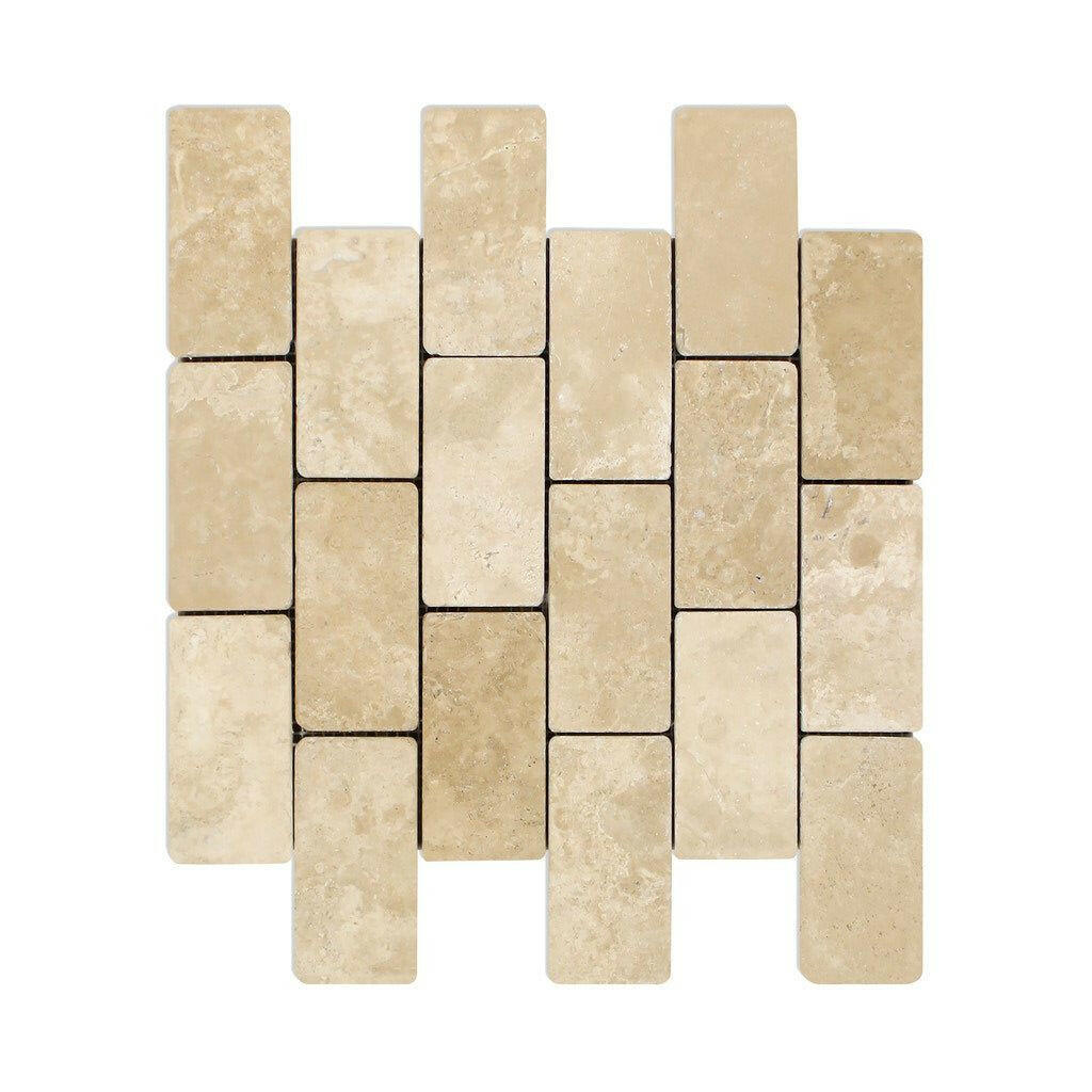 2x4 Durango Cream Travertine Tumbled Brick Mosaic Tile 2x4 Durango Cream Travertine Tumbled Brick Mosaic Tile - American Tile Depot