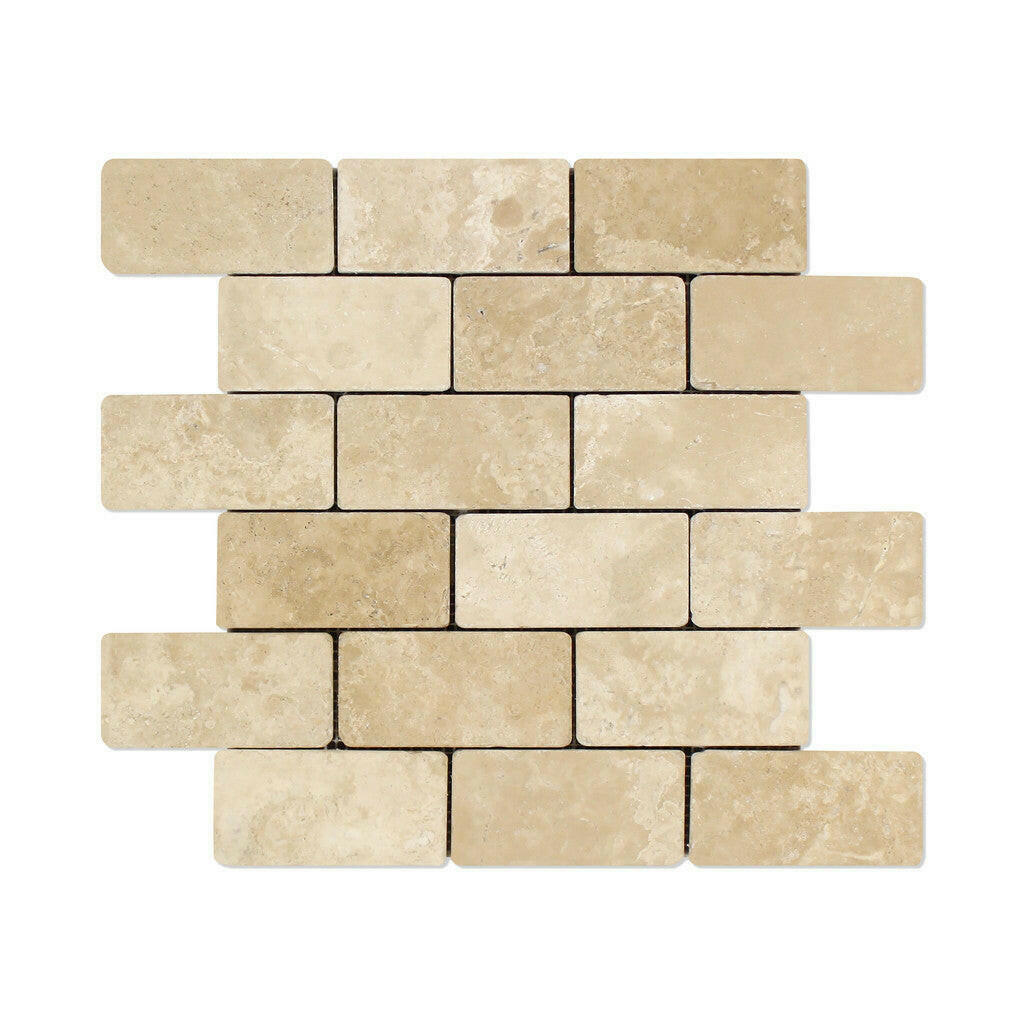 2x4 Durango Cream Travertine Tumbled Brick Mosaic Tile 2x4 Durango Cream Travertine Tumbled Brick Mosaic Tile - American Tile Depot