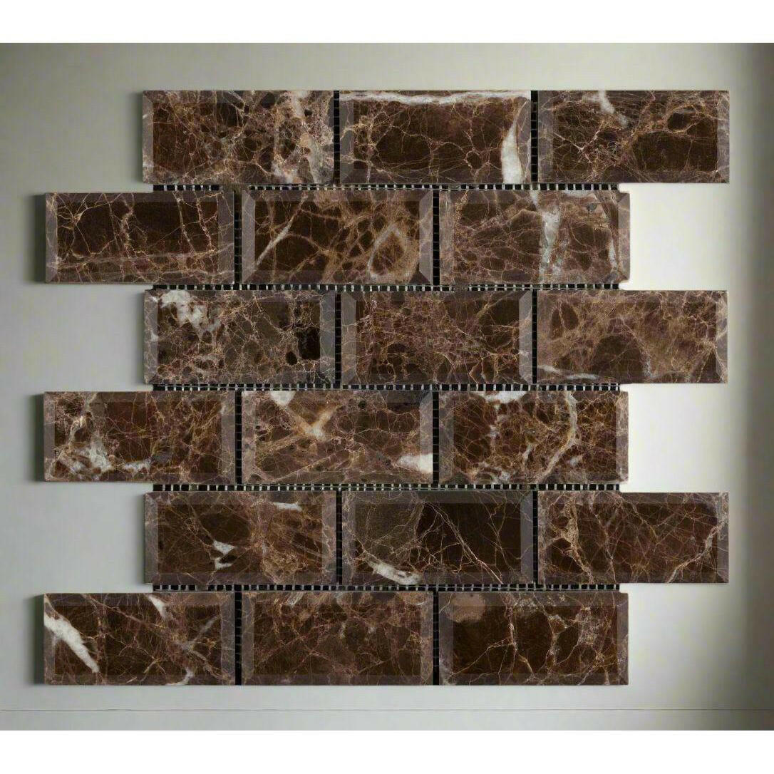 2x4 Emperador Dark Marble Polished & Beveled Brick Mosaic Tile 2x4 Emperador Dark Marble Polished & Beveled Brick Mosaic Tile - American Tile Depot