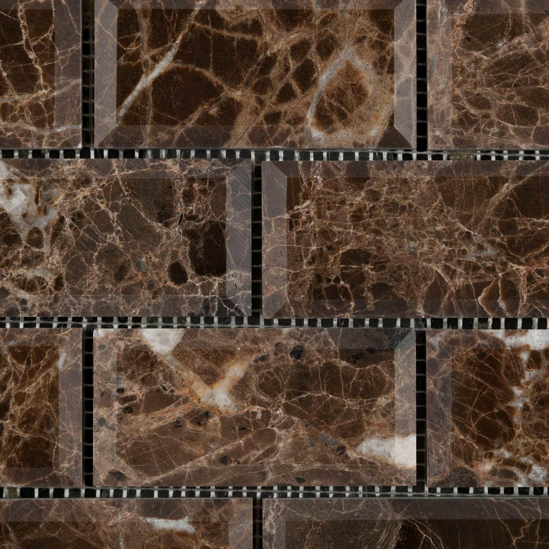 2x4 Emperador Dark Marble Polished & Beveled Brick Mosaic Tile 2x4 Emperador Dark Marble Polished & Beveled Brick Mosaic Tile - American Tile Depot
