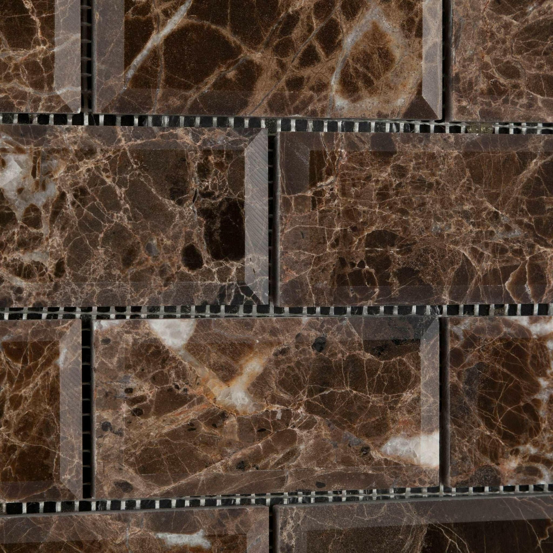 2x4 Emperador Dark Marble Polished & Beveled Brick Mosaic Tile 2x4 Emperador Dark Marble Polished & Beveled Brick Mosaic Tile - American Tile Depot