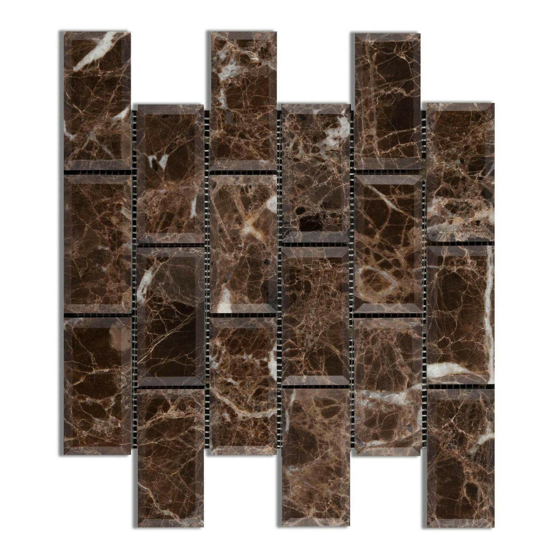 2x4 Emperador Dark Marble Polished & Beveled Brick Mosaic Tile 2x4 Emperador Dark Marble Polished & Beveled Brick Mosaic Tile - American Tile Depot
