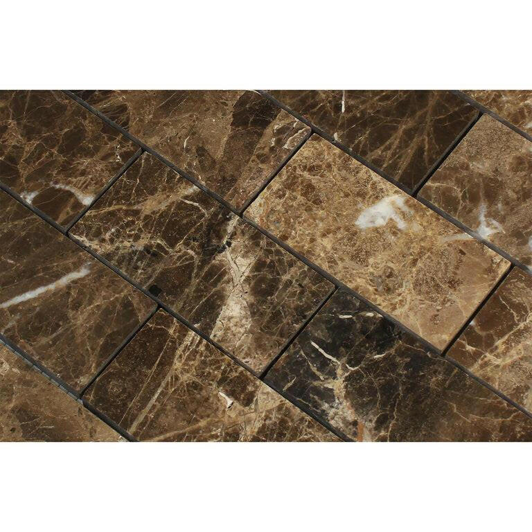 2x4 Emperador Dark Marble Polished Brick Mosaic Tile 2x4 Emperador Dark Marble Polished Brick Mosaic Tile - American Tile Depot