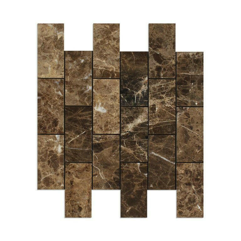 2x4 Emperador Dark Marble Polished Brick Mosaic Tile 2x4 Emperador Dark Marble Polished Brick Mosaic Tile - American Tile Depot