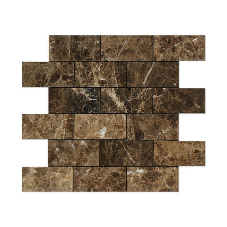 2x4 Emperador Dark Marble Polished Brick Mosaic Tile 2x4 Emperador Dark Marble Polished Brick Mosaic Tile - American Tile Depot