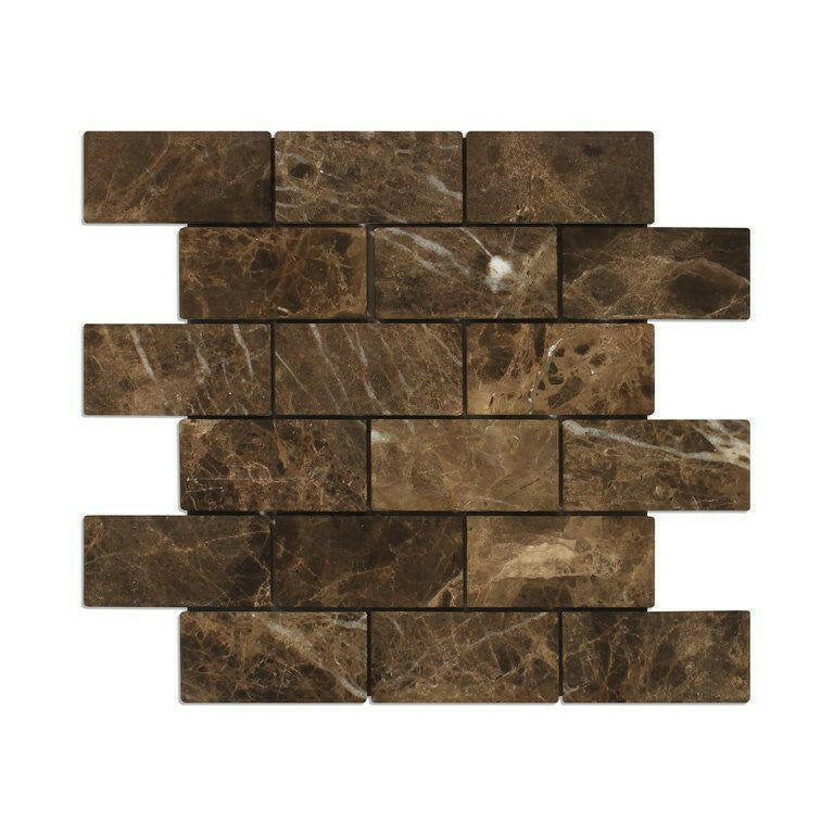 2x4 Emperador Dark Marble Tumbled Brick Mosaic Tile 2x4 Emperador Dark Marble Tumbled Brick Mosaic Tile - American Tile Depot