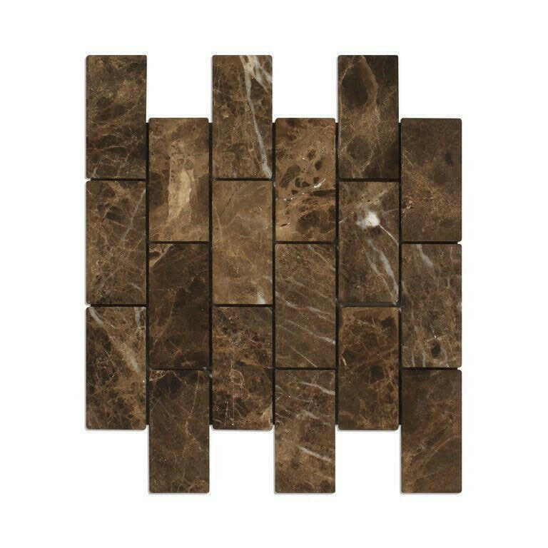 2x4 Emperador Dark Marble Tumbled Brick Mosaic Tile 2x4 Emperador Dark Marble Tumbled Brick Mosaic Tile - American Tile Depot