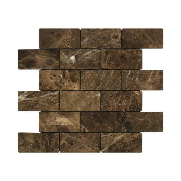 2x4 Emperador Dark Marble Tumbled Brick Mosaic Tile 2x4 Emperador Dark Marble Tumbled Brick Mosaic Tile - American Tile Depot
