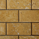 2x4 Gold / Yellow Travertine Honed & Beveled Brick Mosaic 2x4 Gold / Yellow Travertine Honed & Beveled Brick Mosaic - American Tile Depot