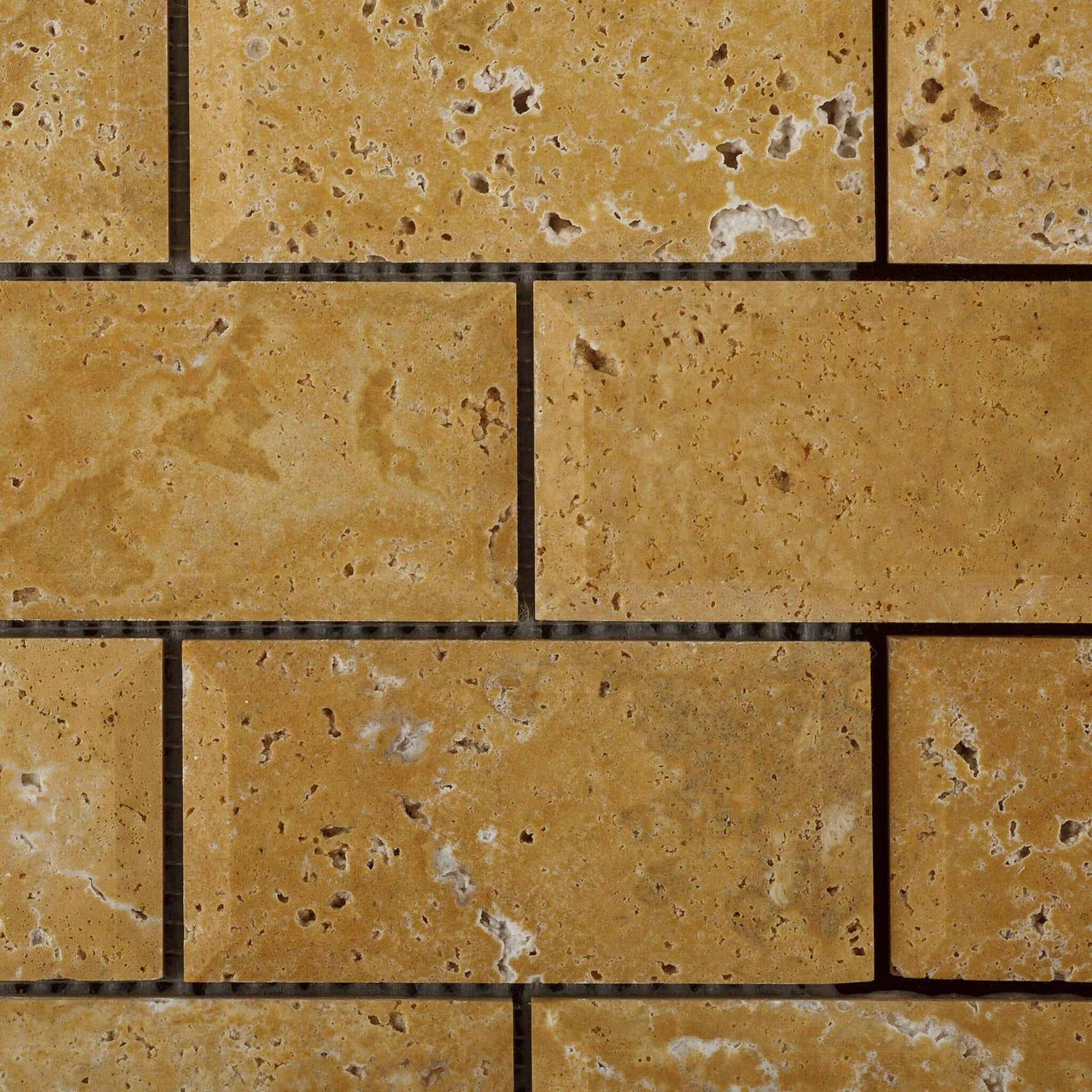 2x4 Gold / Yellow Travertine Honed & Beveled Brick Mosaic 2x4 Gold / Yellow Travertine Honed & Beveled Brick Mosaic - American Tile Depot