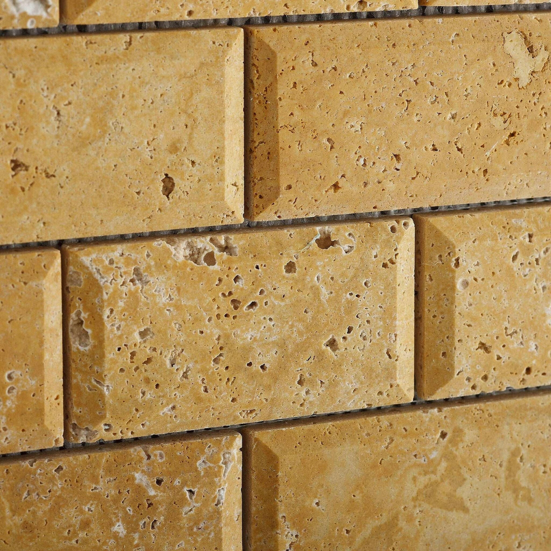 2x4 Gold / Yellow Travertine Honed & Beveled Brick Mosaic 2x4 Gold / Yellow Travertine Honed & Beveled Brick Mosaic - American Tile Depot