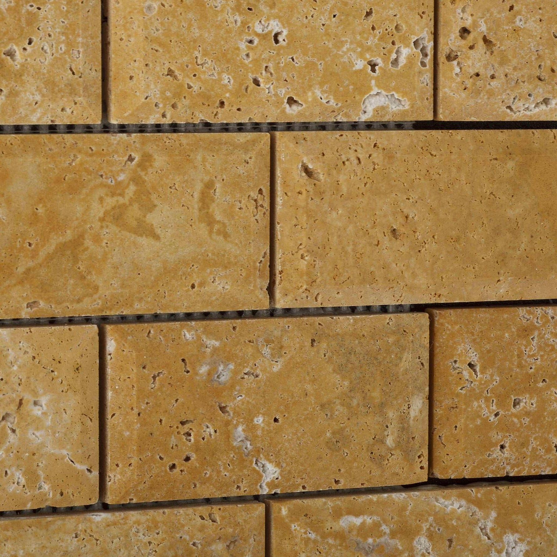 2x4 Gold / Yellow Travertine Honed & Beveled Brick Mosaic 2x4 Gold / Yellow Travertine Honed & Beveled Brick Mosaic - American Tile Depot