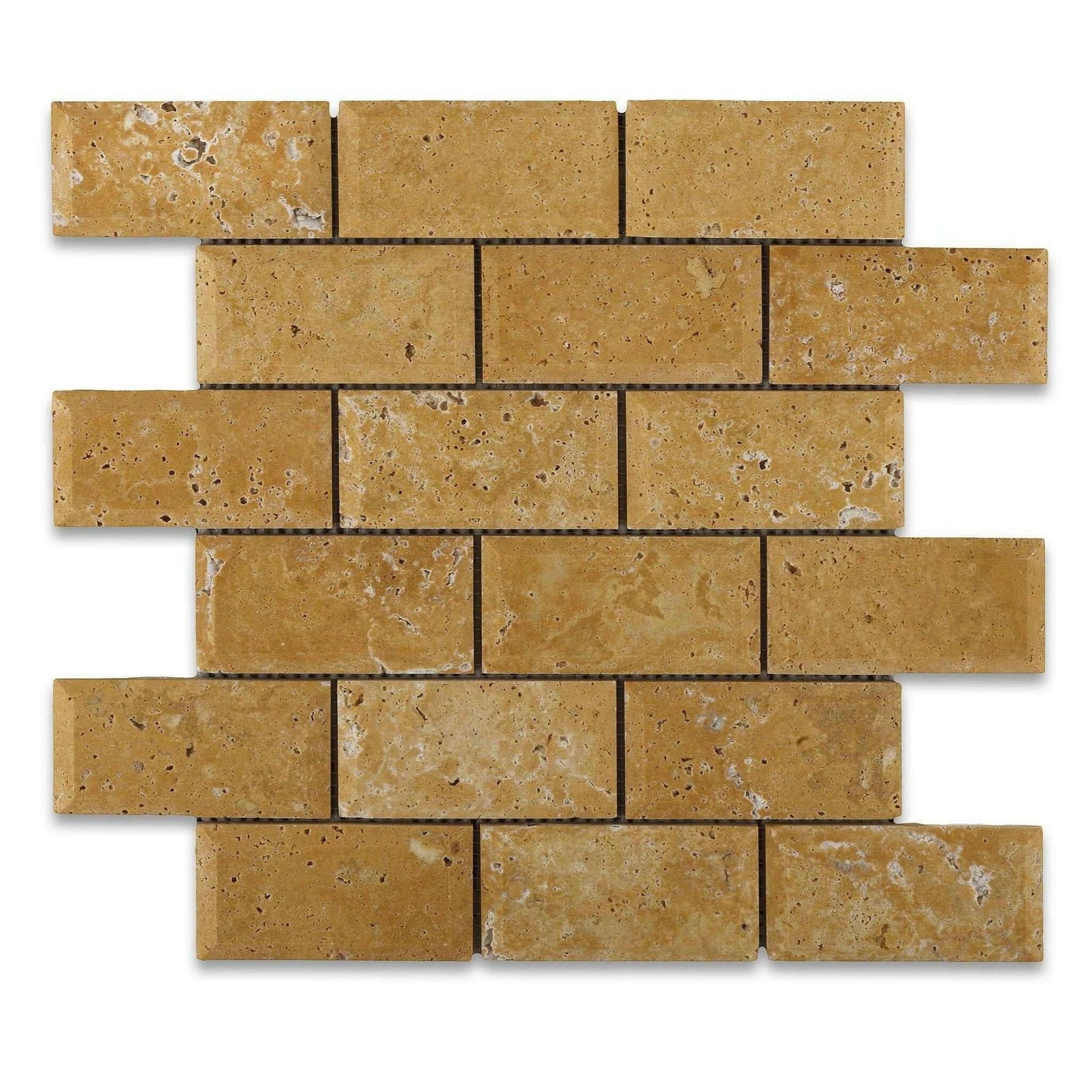 2x4 Gold / Yellow Travertine Honed & Beveled Brick Mosaic 2x4 Gold / Yellow Travertine Honed & Beveled Brick Mosaic - American Tile Depot