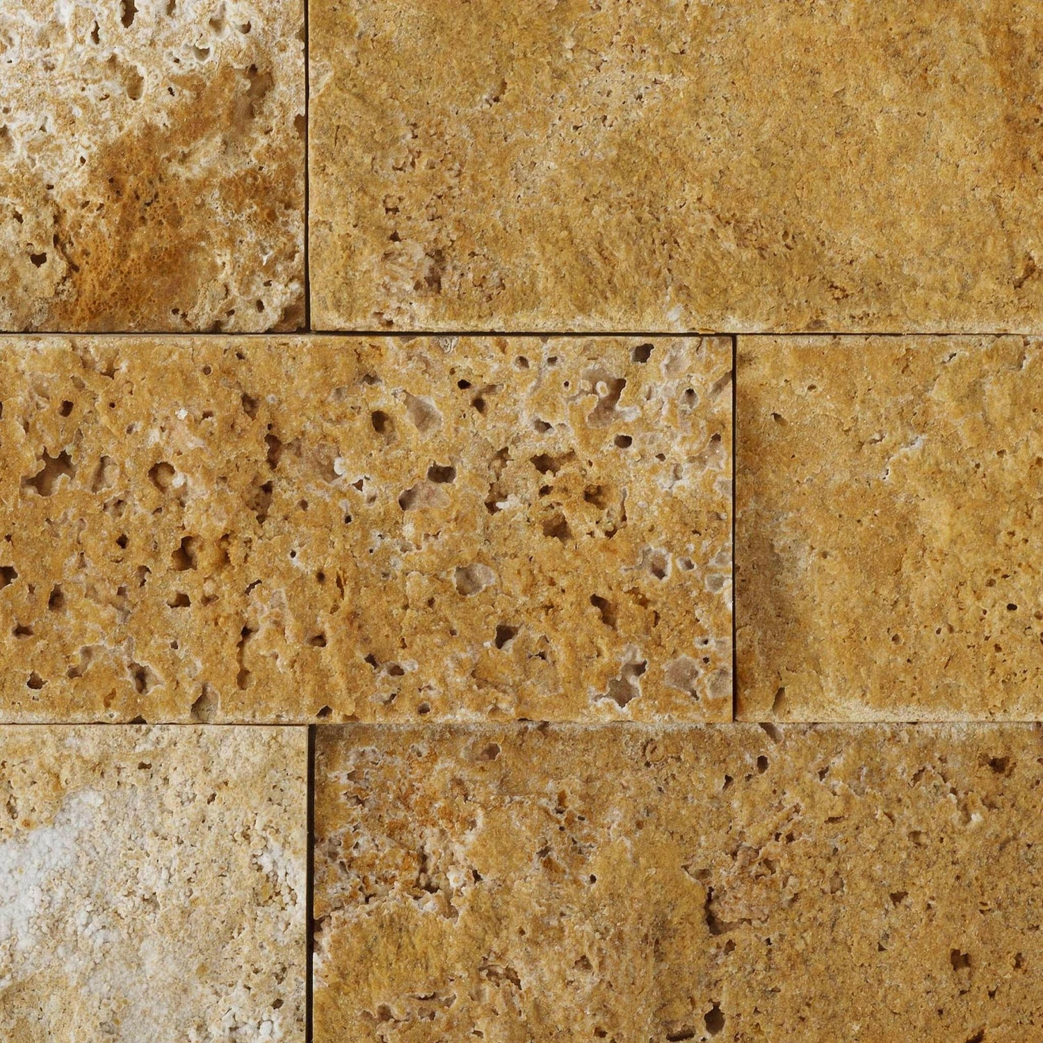 2x4 Gold / Yellow Travertine Split-Faced Brick Mosaic Tile 2x4 Gold / Yellow Travertine Split-Faced Brick Mosaic Tile - American Tile Depot