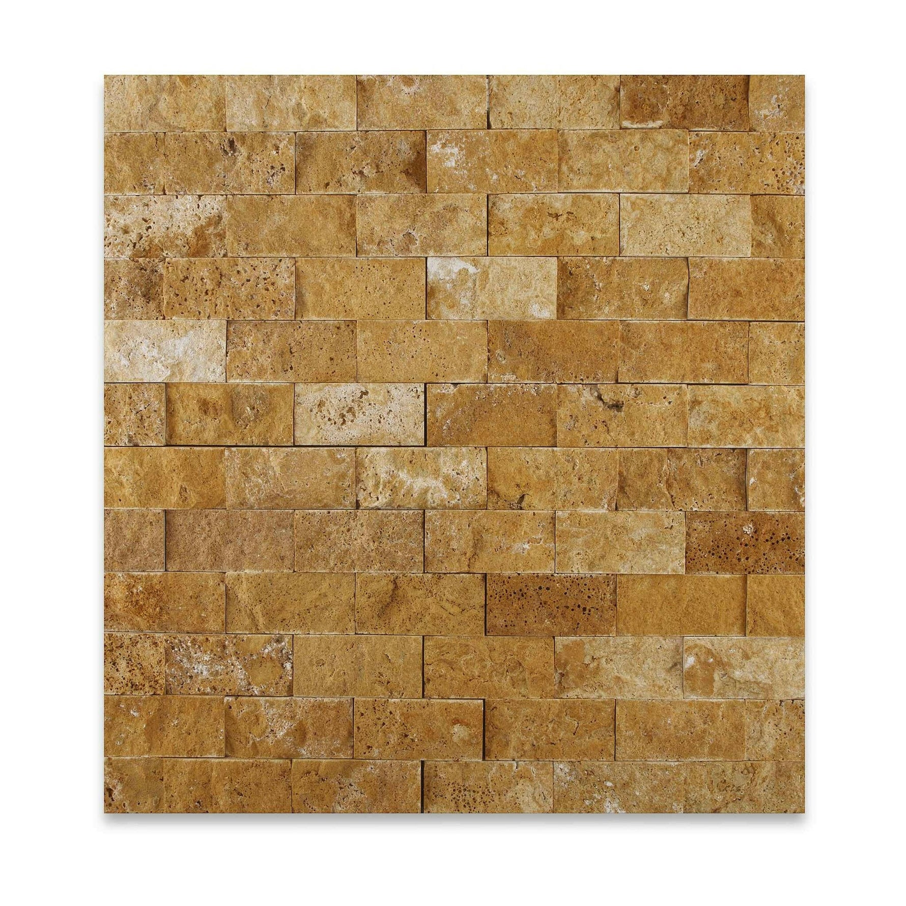 2x4 Gold / Yellow Travertine Split-Faced Brick Mosaic Tile 2x4 Gold / Yellow Travertine Split-Faced Brick Mosaic Tile - American Tile Depot